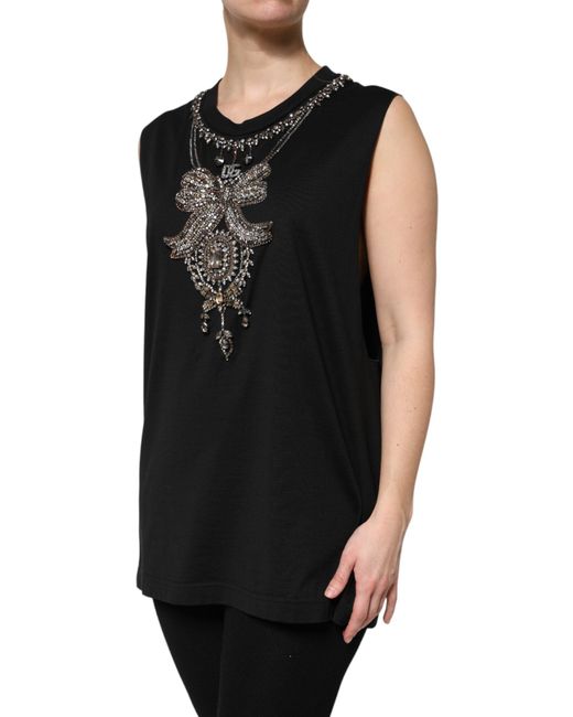 Dolce & Gabbana Black Cotton Rhinestone Embellished Tank Top for men