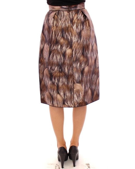 Dolce & Gabbana Brown Dolce Gabbana Floral Silk Straight Full Skirt