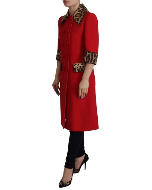 Dolce & Gabbana Red Elegant Leopard Trench Coat