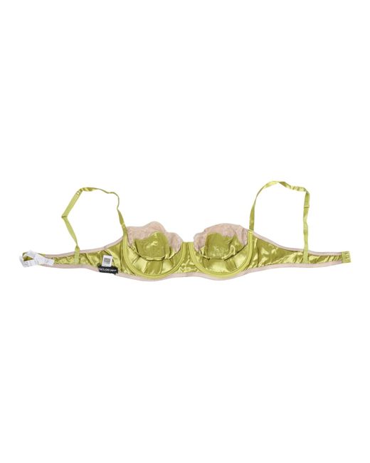 Dolce & Gabbana Green Silk Satin Lace Padded Balconnet Underwear Elastane Clothing