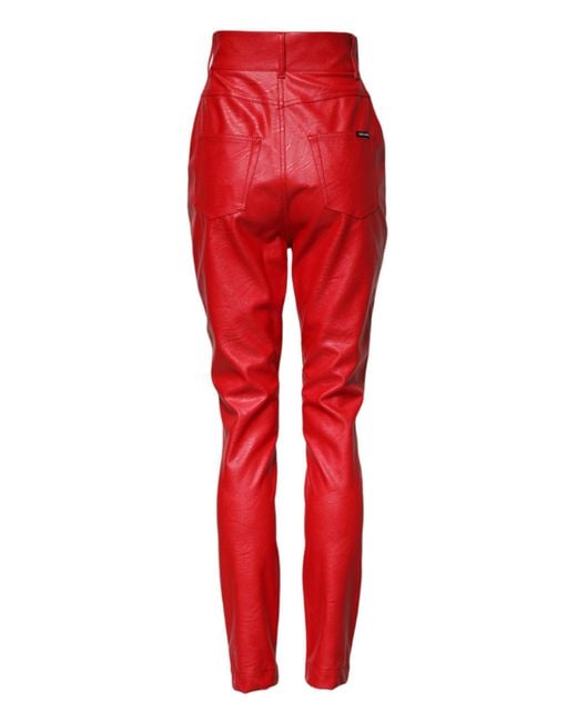 Dolce & Gabbana Red Viscose High Waist Tapered Trouser Pants