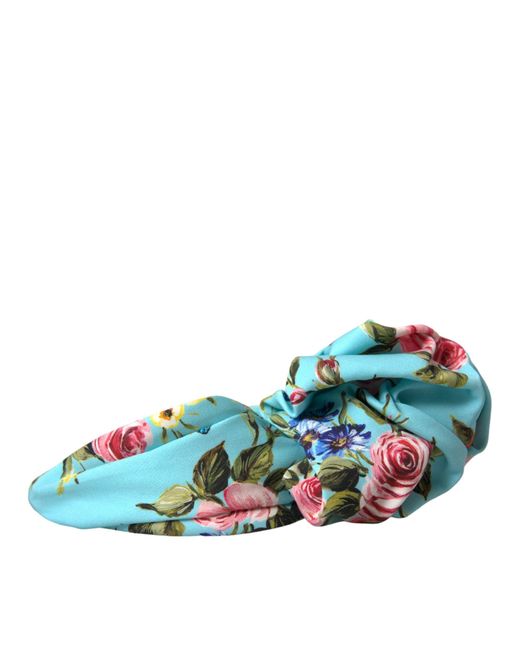 Dolce & Gabbana Blue Floral Applique Silk Headband Diadem