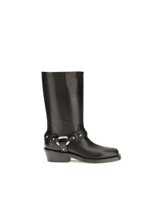 Rabanne Black Calf Leather Bos Taurus Flat Boots