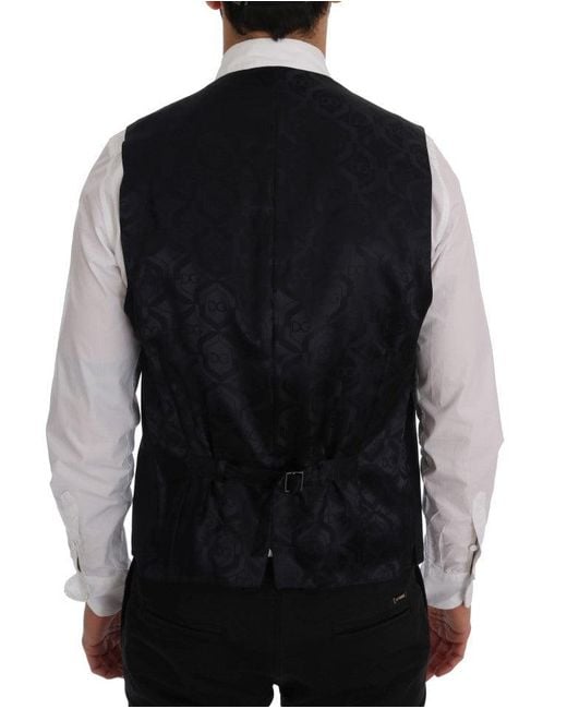 Dolce & Gabbana Black Elegant Striped Wool Blend Waistcoat Vest for men