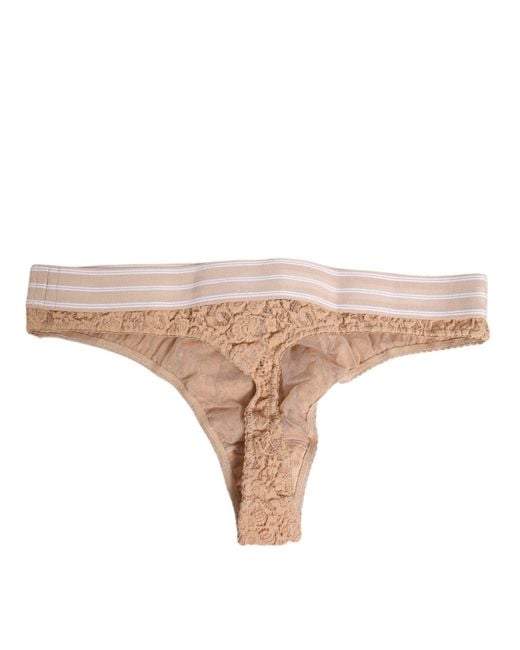 Dolce & Gabbana Natural Lace Logo Elastic Waist Thong Tanga Underwear Polyamide Clothing