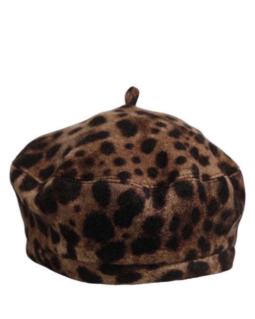 Dolce & Gabbana Black Brown Leopard French Style Beret Capello Hat
