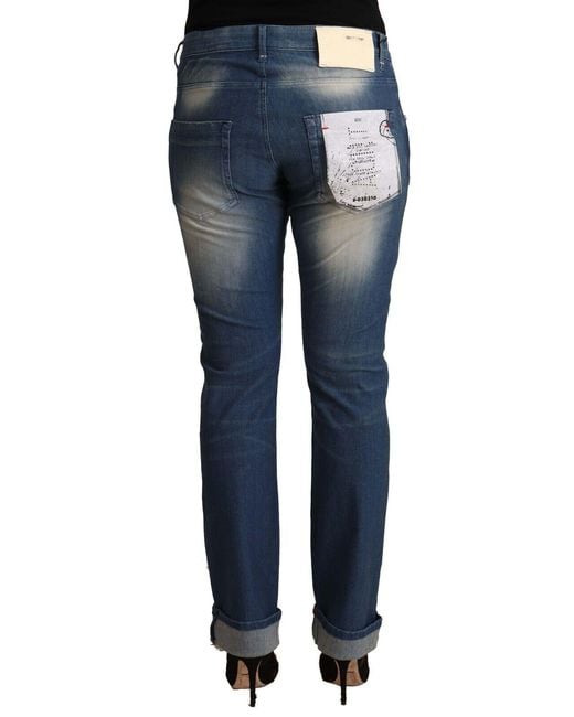 Acht Blue Washed Mid Waist Folded Hem Skinny Jeans