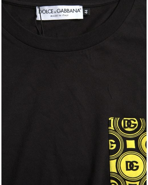 Dolce & Gabbana Black Printed Pocket Cotton Crewneck T-Shirt for men