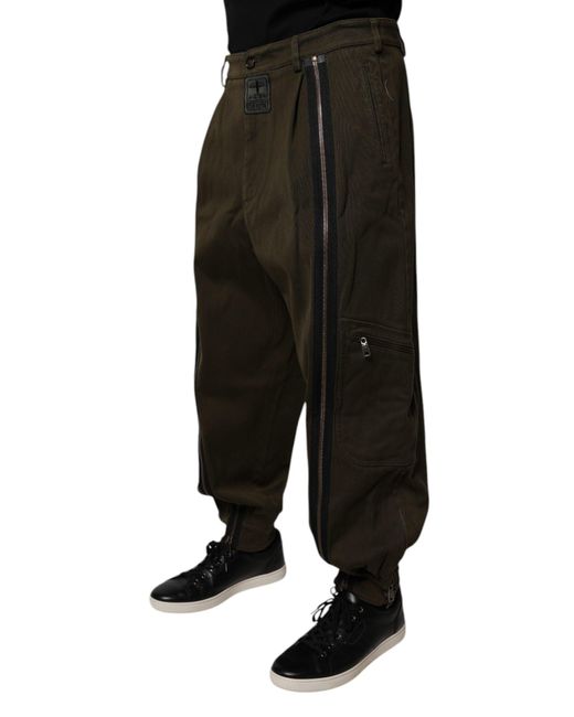 Dolce & Gabbana Black Dark Brown Cotton Jogger Cargo Pants for men