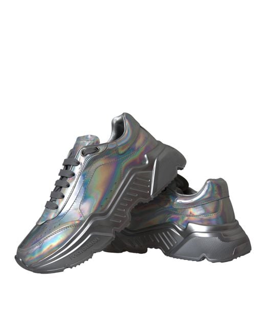 Dolce & Gabbana Gray Iridescent Daymaster Leather Sneakers Shoes