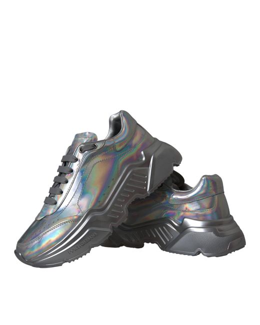 Dolce & Gabbana Gray Iridescent Daymaster Leather Sneakers Shoes