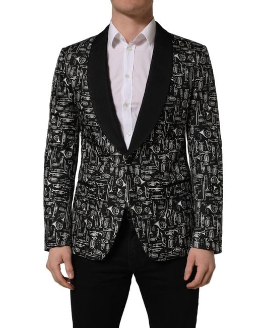 Dolce & Gabbana Black Crystal Embellished Coat Blazer Jacket for men