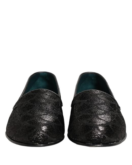 Dolce & Gabbana Black Glitter Brocade Men Dress Loafers Shoes for men