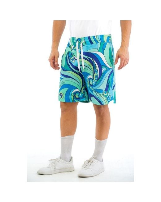 Moschino Blue Multicolor Cotton Bermuda Shorts for men