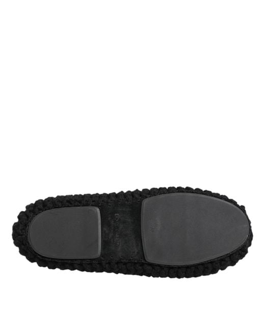 Dolce & Gabbana Black Knit Bow Flat Slippers