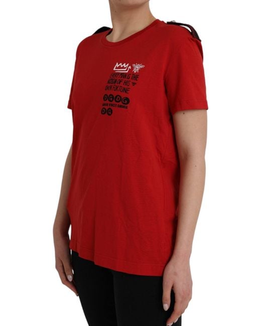 Dolce & Gabbana Red Cotton Graphic Print Crew Neck T-Shirt