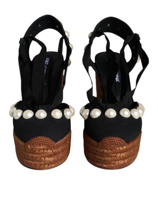 Dolce & Gabbana Brown Pearl Wedge Heels Sandals Shoes