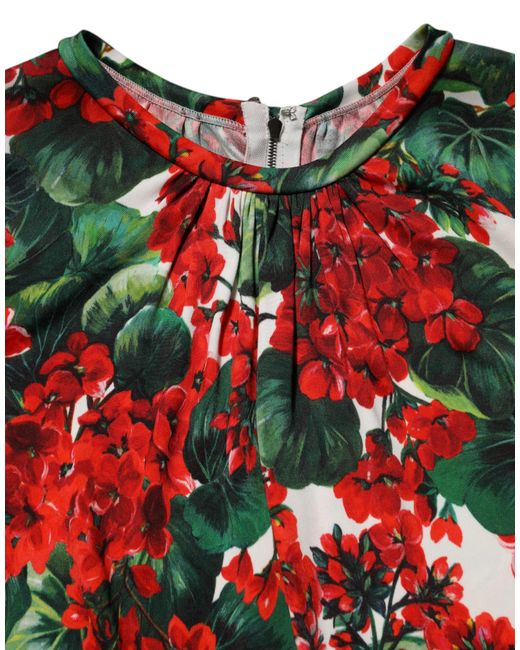 Dolce & Gabbana Red Multicolor Floral Short Portofino Dress