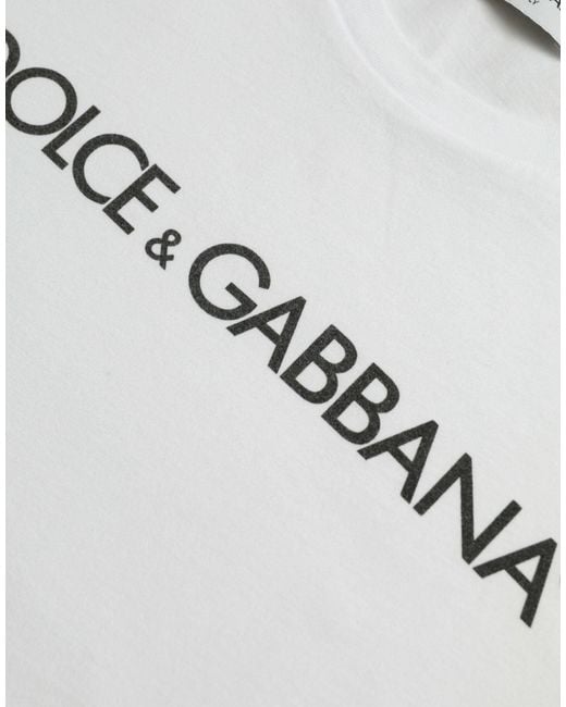 Dolce & Gabbana White Logo Print Cotton Crew Neck T-Shirt for men