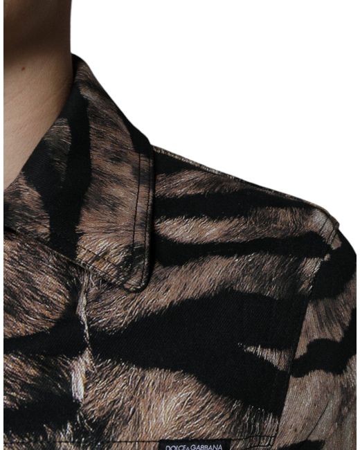 Dolce & Gabbana Black Tiger Button Down Collared Jacket for men