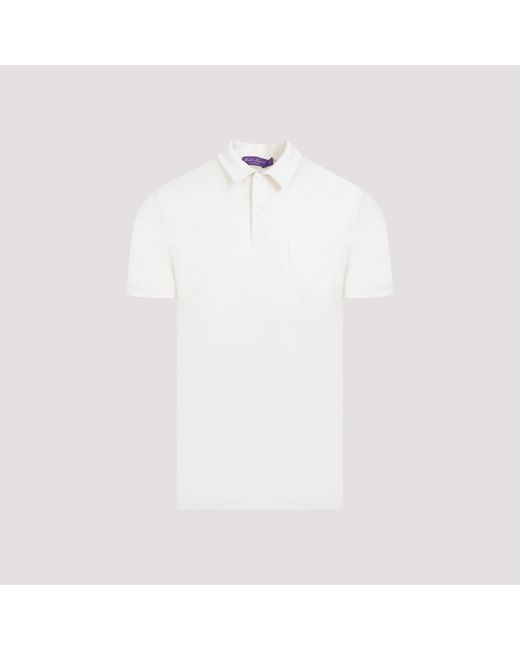 Ralph Lauren Purple Label Classic Cream White Cotton Piquet Polo for men