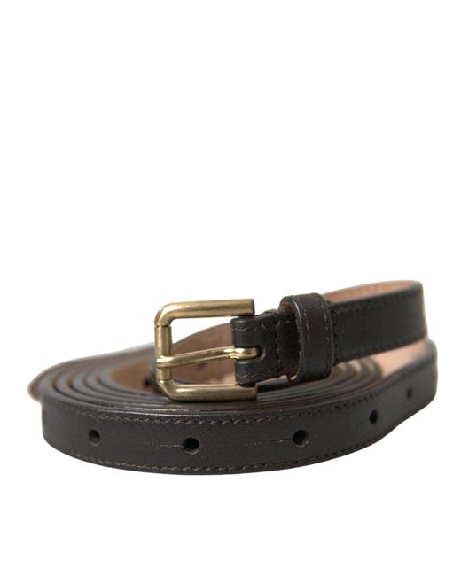Dolce & Gabbana Black Dark Brown Leather Gold Metal Buckle Belt