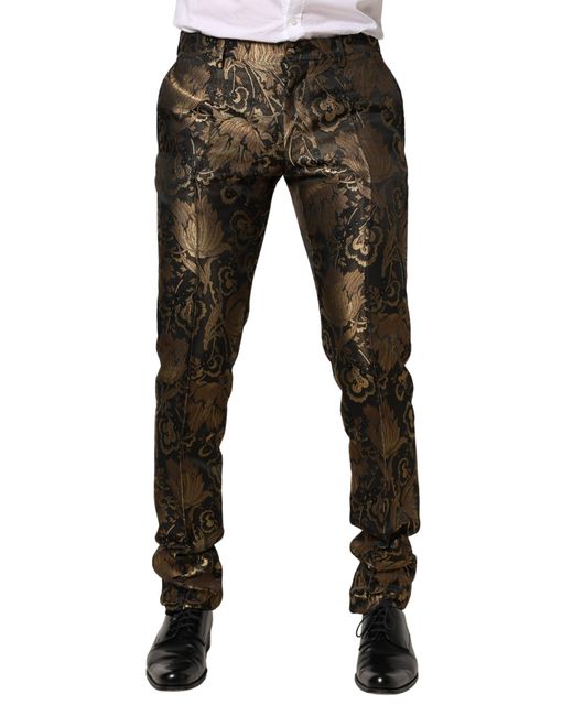 Dolce & Gabbana Gold Jacquard Dress Formal Men Trouser Pants in Black for  Men | Lyst