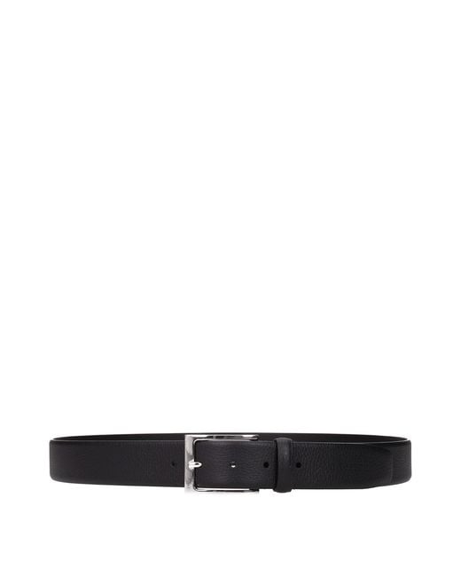 Testoni Black Leather Regular Belt for men
