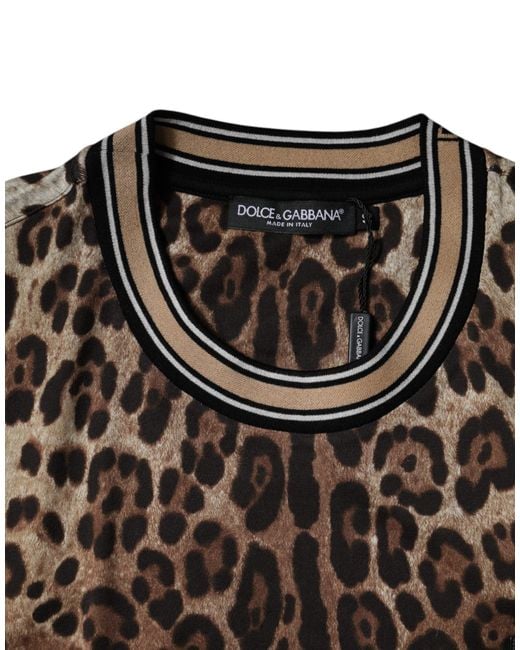 Dolce & Gabbana Black Leopard Print Crew Neck Tshirt for men
