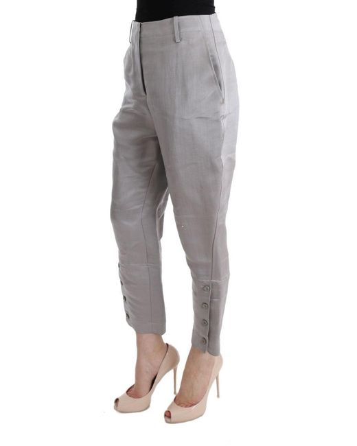 Ermanno Scervino Gray Chic Cropped Silk Pants