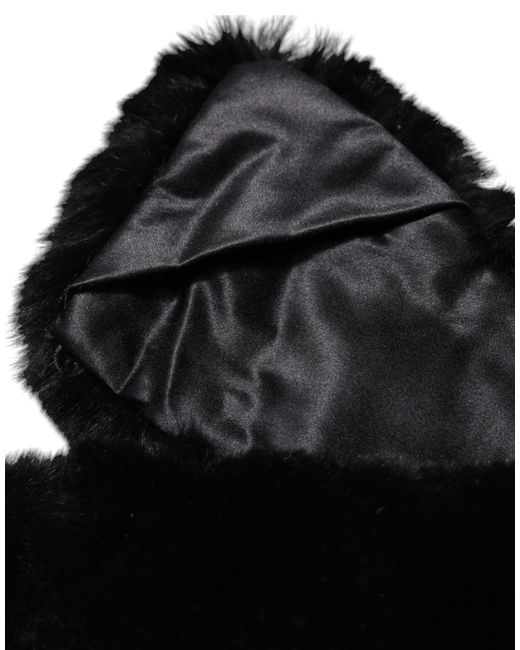 Dolce & Gabbana Black Lamb Fur Collar Neck Wrap Scarf
