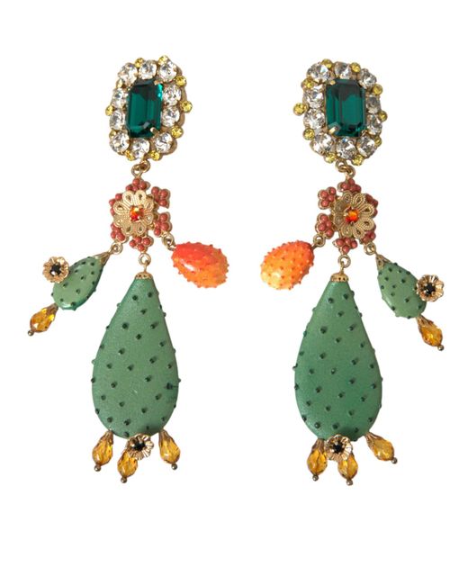 Dolce & Gabbana White Cactus Crystal Clip On Jewelry Dangling Earrings