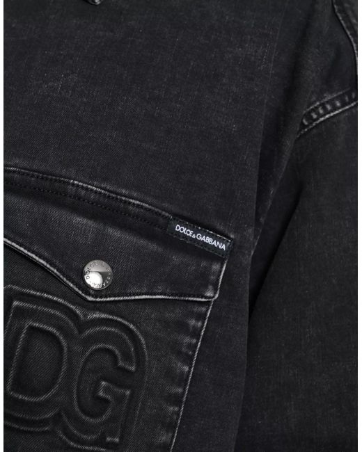 Dolce & Gabbana Black Cotton Long Sleeve Denim Casual Shirt