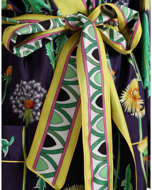 Dolce & Gabbana Green Elegant Silk Floral Bathrobe