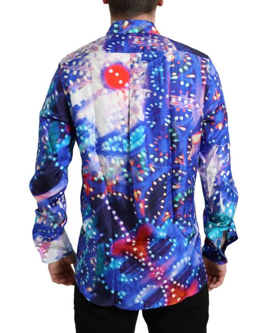 Dolce & Gabbana Blue Luminarie Silk Slim Martini Shirt for men