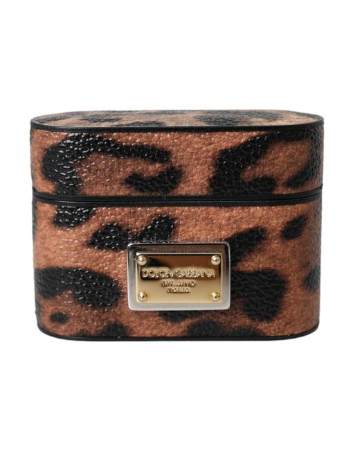Dolce & Gabbana Black Calfskin Leather Logo Print Flip Holder Airpods Case main image 1