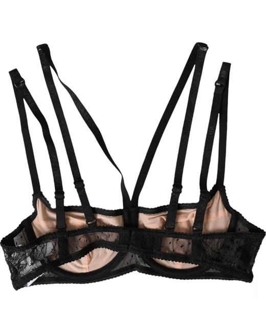 Dolce & Gabbana Black Floral Lace Nylon Balconcino Bra Underwear