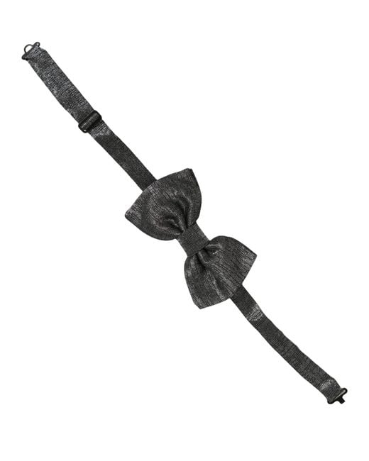Dolce & Gabbana Men Metallic Black Silk Adjustable Neck Papillon Bow Tie for men
