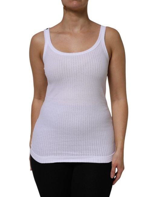 Dolce & Gabbana Purple White Cotton Round Neck Sleeveless Tank Top for men