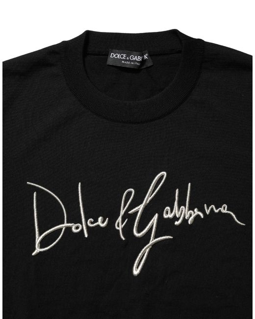 Dolce & Gabbana Black Embroidered Logo Crew Neck Pullover Sweater Virgin Wool Clothing for men