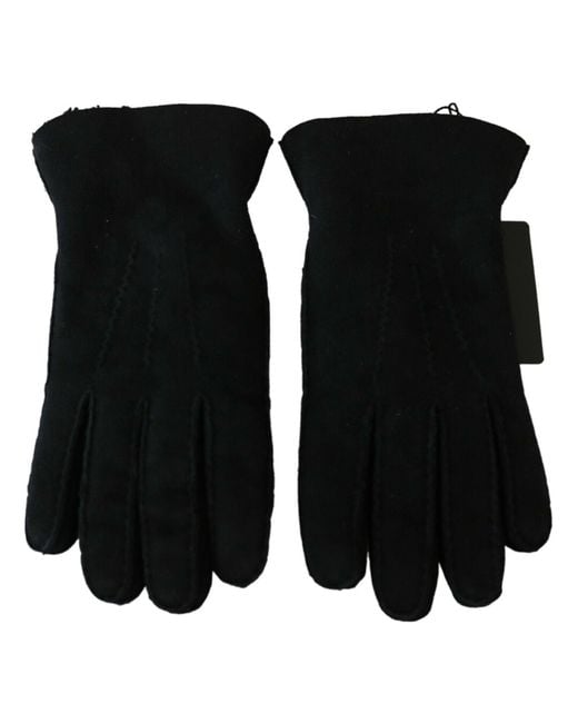 Dolce & Gabbana Black Leather Motorcycle Biker Mitten Gloves
