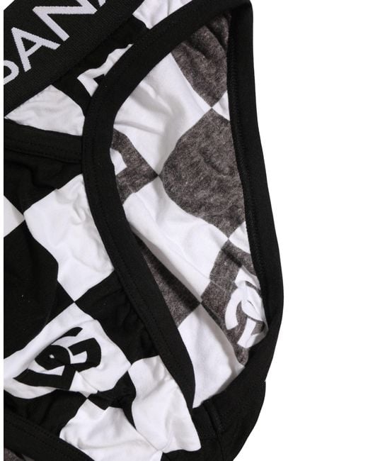 Dolce & Gabbana Black Logo Checkered Midi Brief Underwear Cotton Elastane Clothing for men