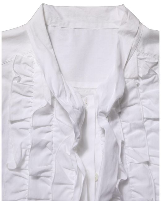 Dolce & Gabbana Gray Ruffled Bib Long Sleeves Blouse Top Cotton