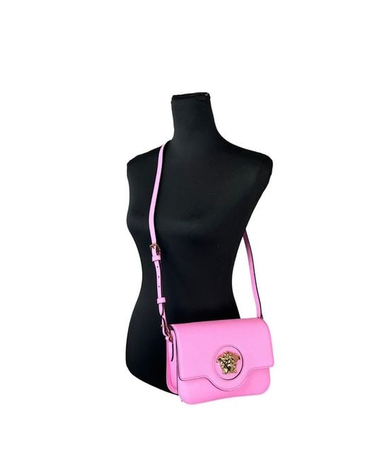 Versace Pink La Medusa Leather Shoulder Crossbody Bag Purse