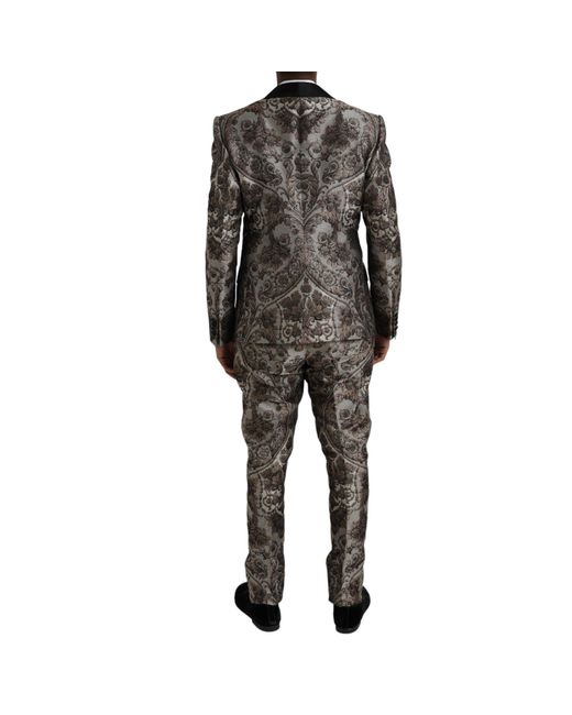 Dolce & Gabbana Black Floral Jacquard Formal 3 Piece Suit for men