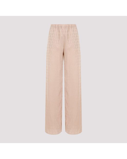 Valentino Pink Poudre Beige Silk Jacquard Pants