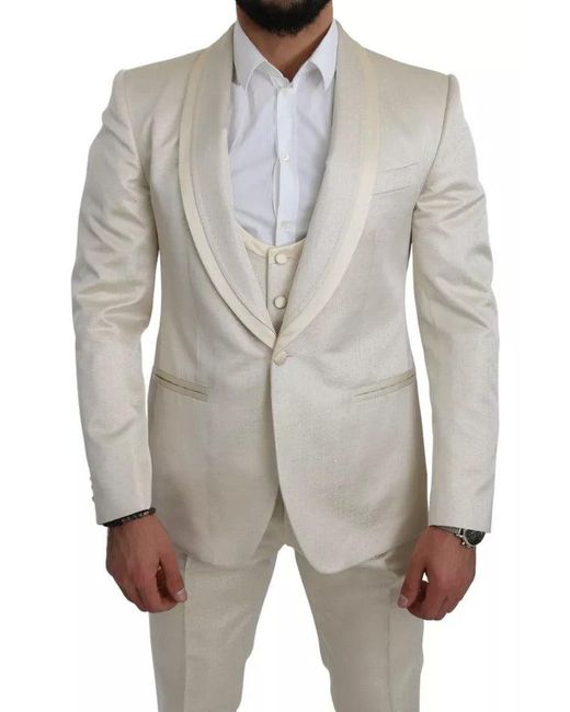 Dolce & Gabbana Natural Wool Crème 3 Piece Sicilia Shawl Suit for men