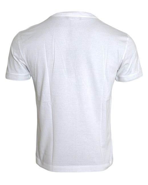 Dolce & Gabbana White Logo Patch Cotton Crew Neck T-Shirt for men