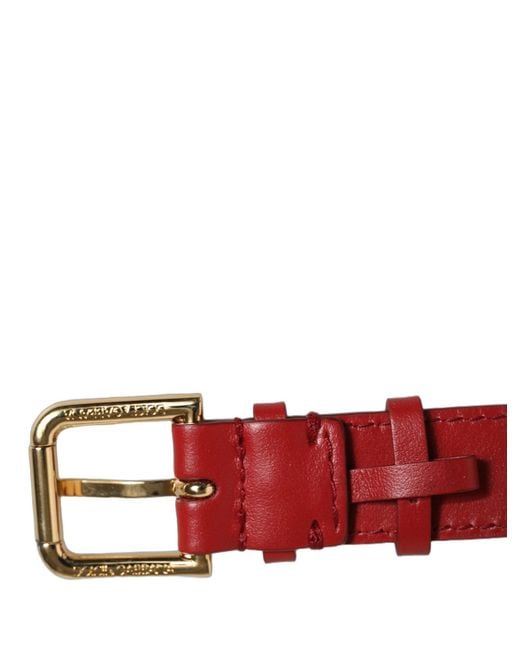 Dolce & Gabbana Red Calfskin Leather Gold Buckle Belt Strap Bracelet