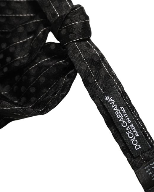 Dolce & Gabbana Men Black Pinstripe Silk Adjustable Neck Papillon Bow Tie for men